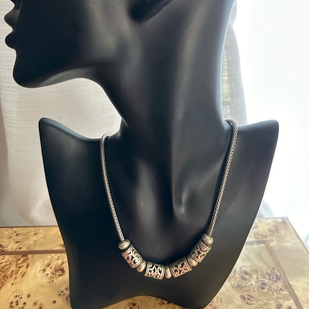 Brighton Contempo Silver Scrolled Barrel Beads Thick Serpentine Chain Necklace